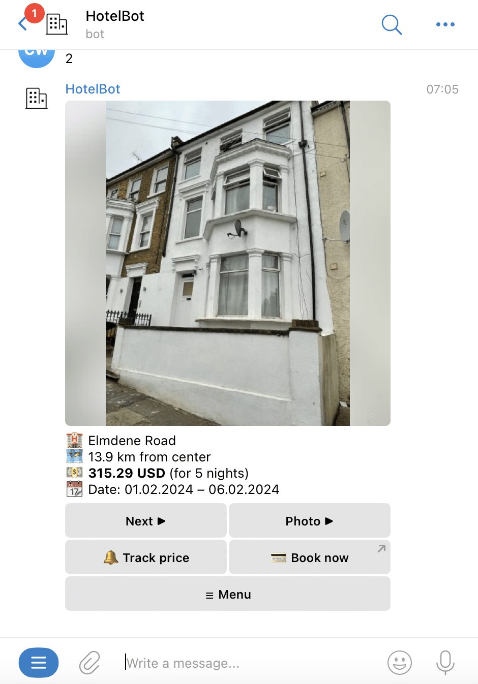 HotelBot Telegram Bot