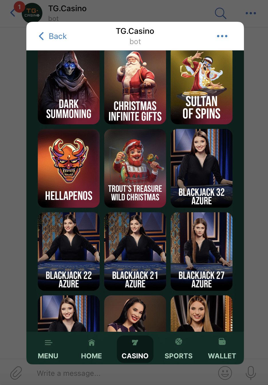 TG.Casino Telegram Bot Live Dealer Games