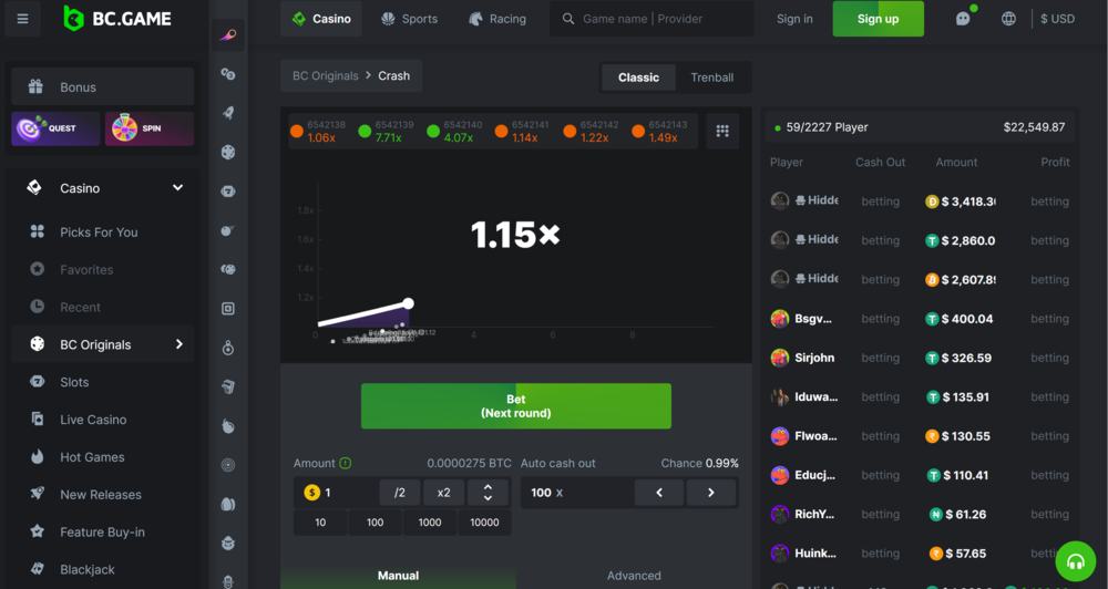 BC.Game Original Crash Game