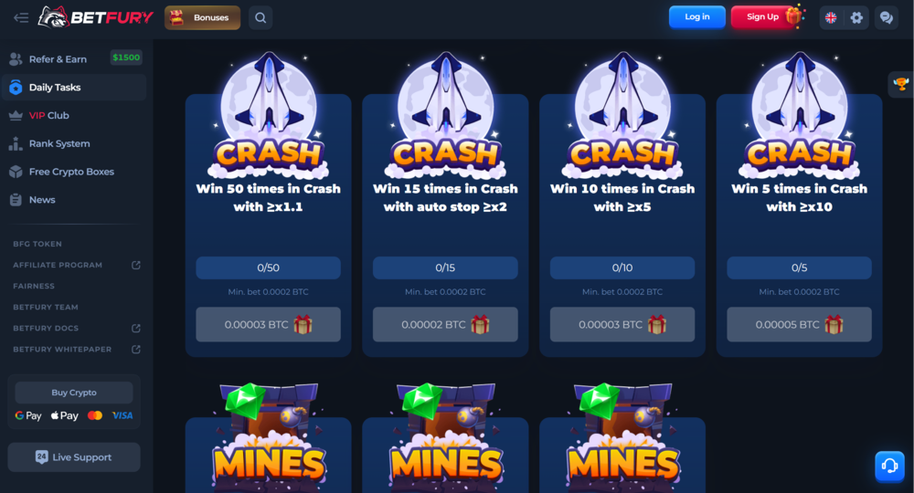 BetFury Crash Gambling Challenges
