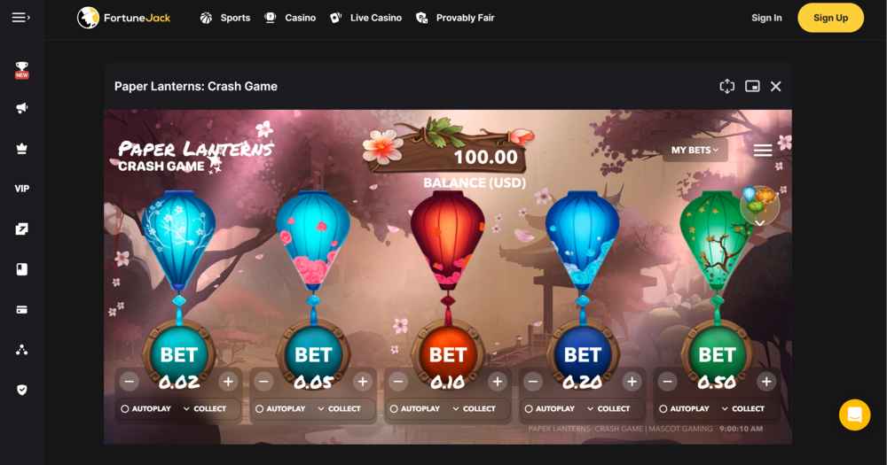 FortuneJack Paper Lanterns Crash Game