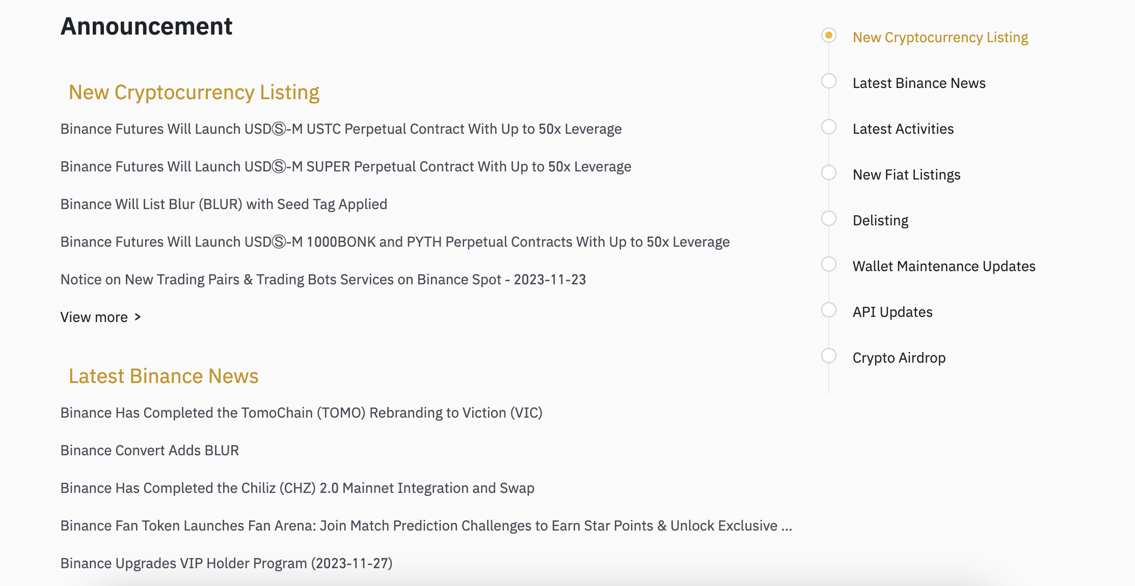 Binance new listings page