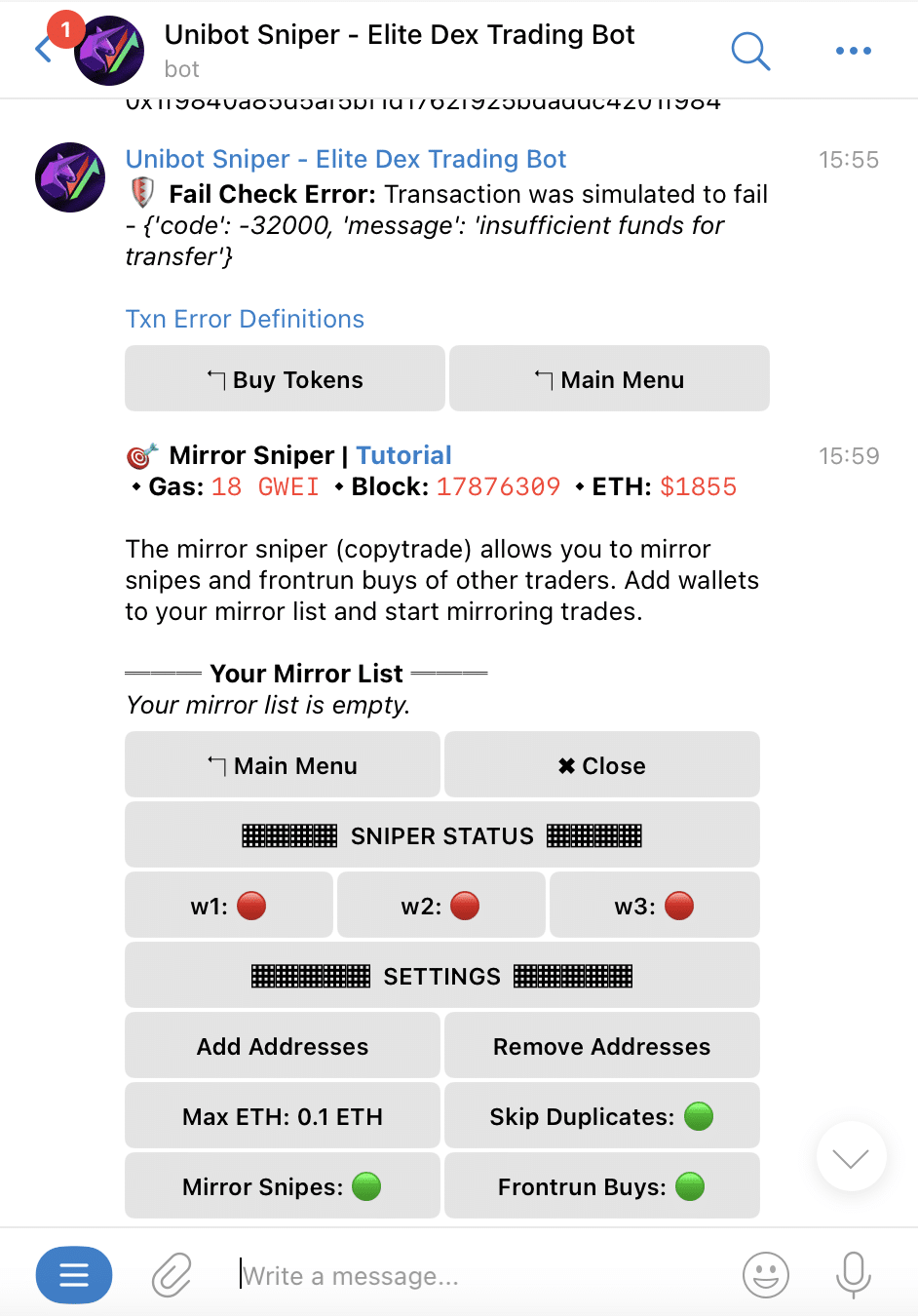 Unibot Sniper Telegram Bot