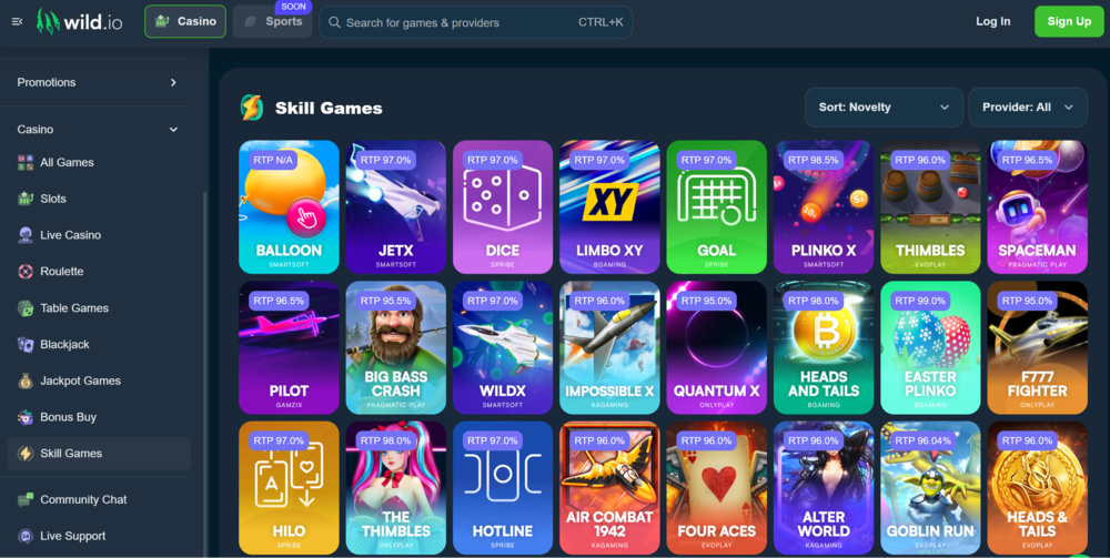Wild.io Instant Win Skill Games